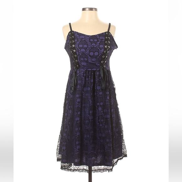 Unbranded punk goth skull mesh and lace up corset bust dress, size M - Picture 1 of 6